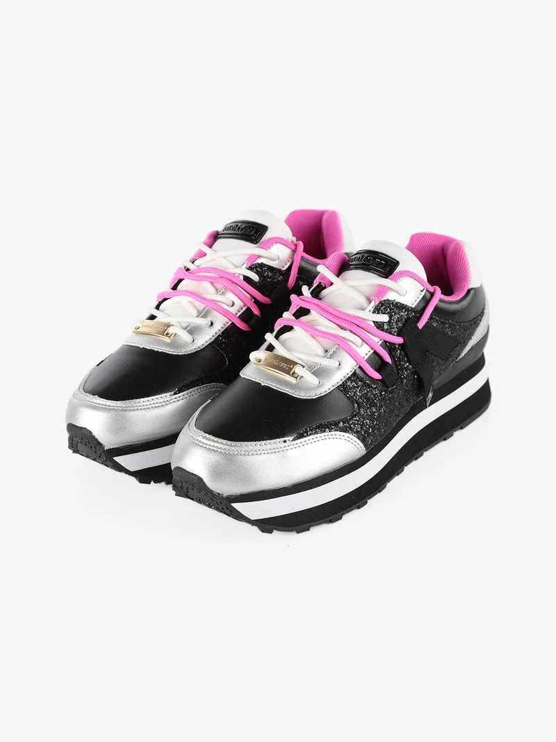 Sneakers stringate con strass da donna - argento