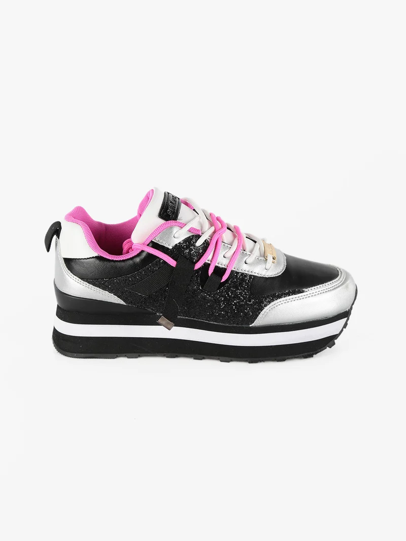 Sneakers stringate con strass da donna - argento