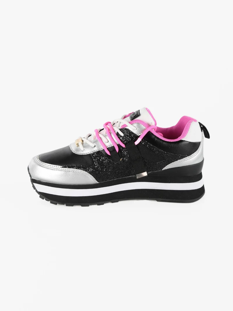 Sneakers stringate con strass da donna - argento