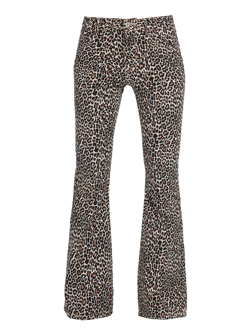 Pantaloni donna maculati slim fit a zampa - caffè