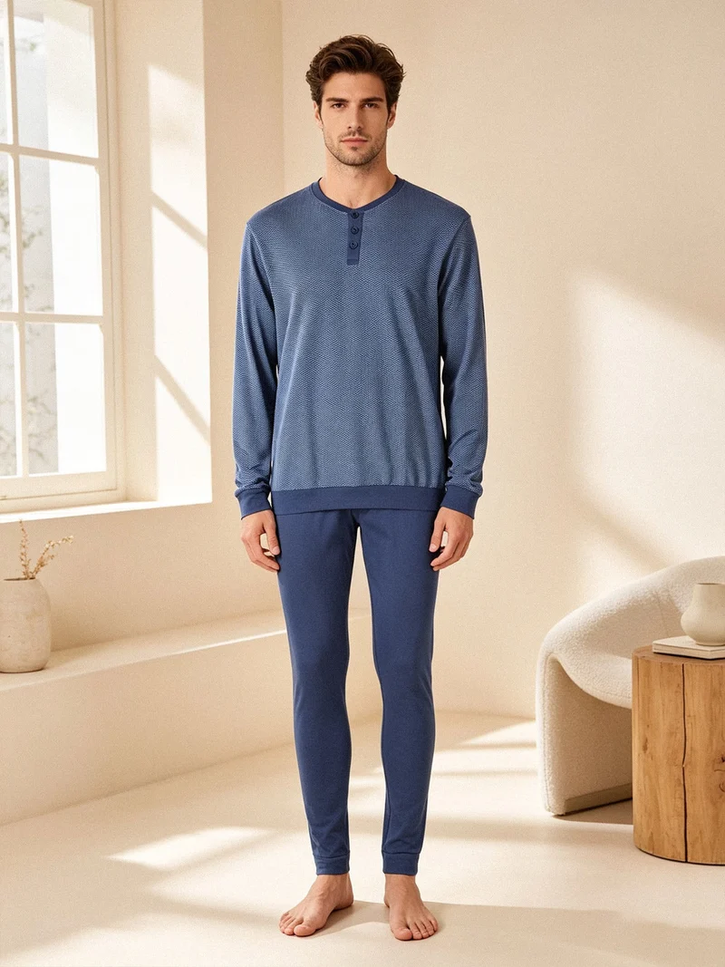Pigiama lungo da uomo in cotone - blu