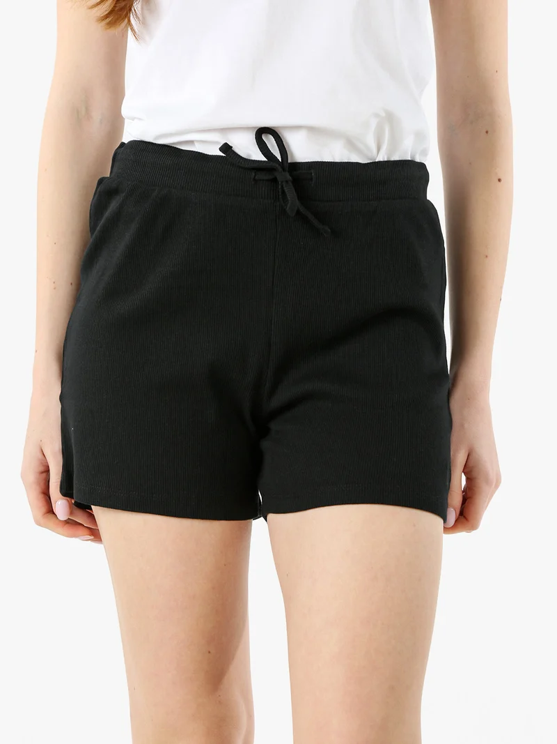 Shorts sportivi da donna a costine con coulisse - nero