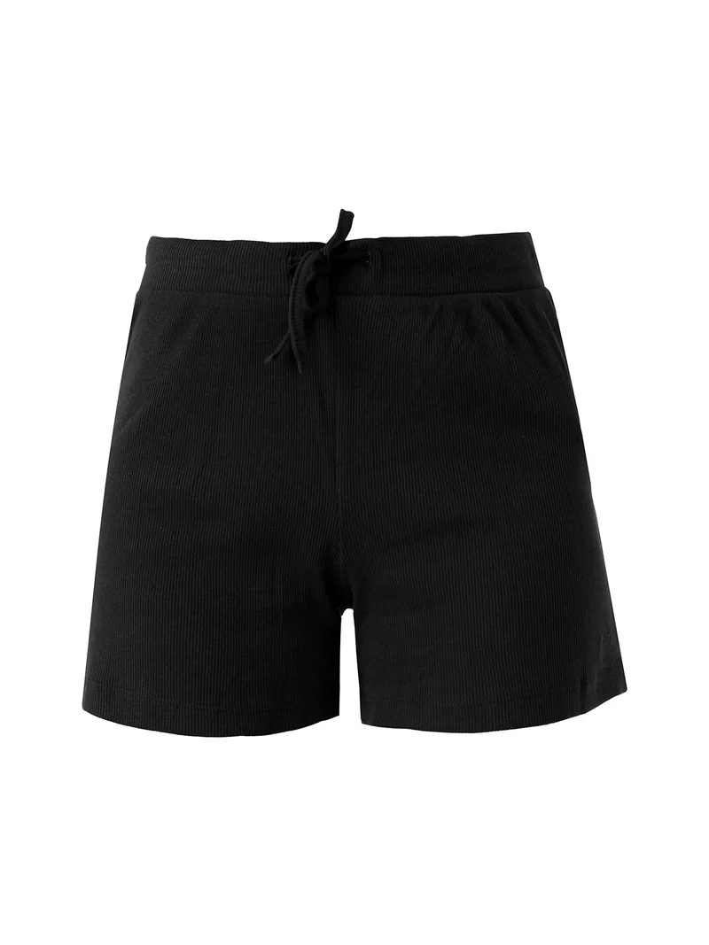 Shorts sportivi da donna a costine con coulisse - nero