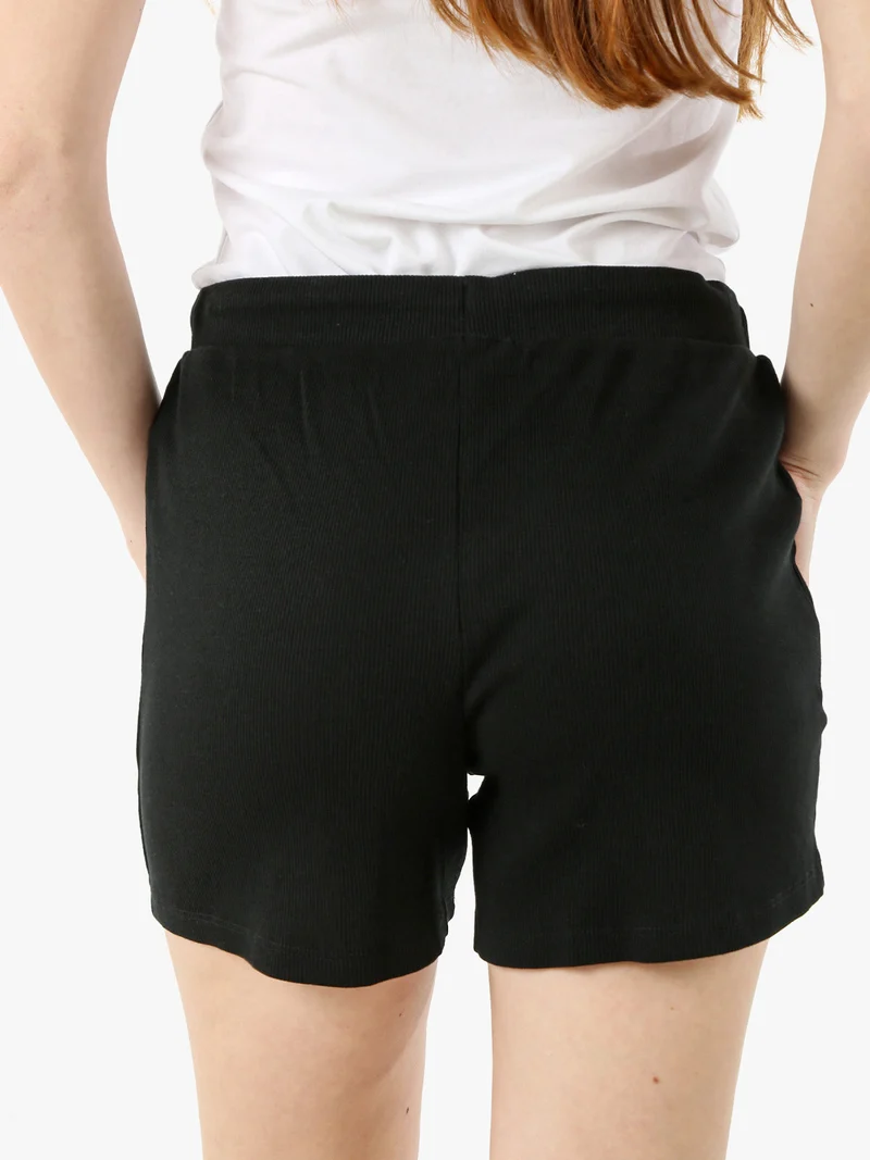 Shorts sportivi da donna a costine con coulisse - nero