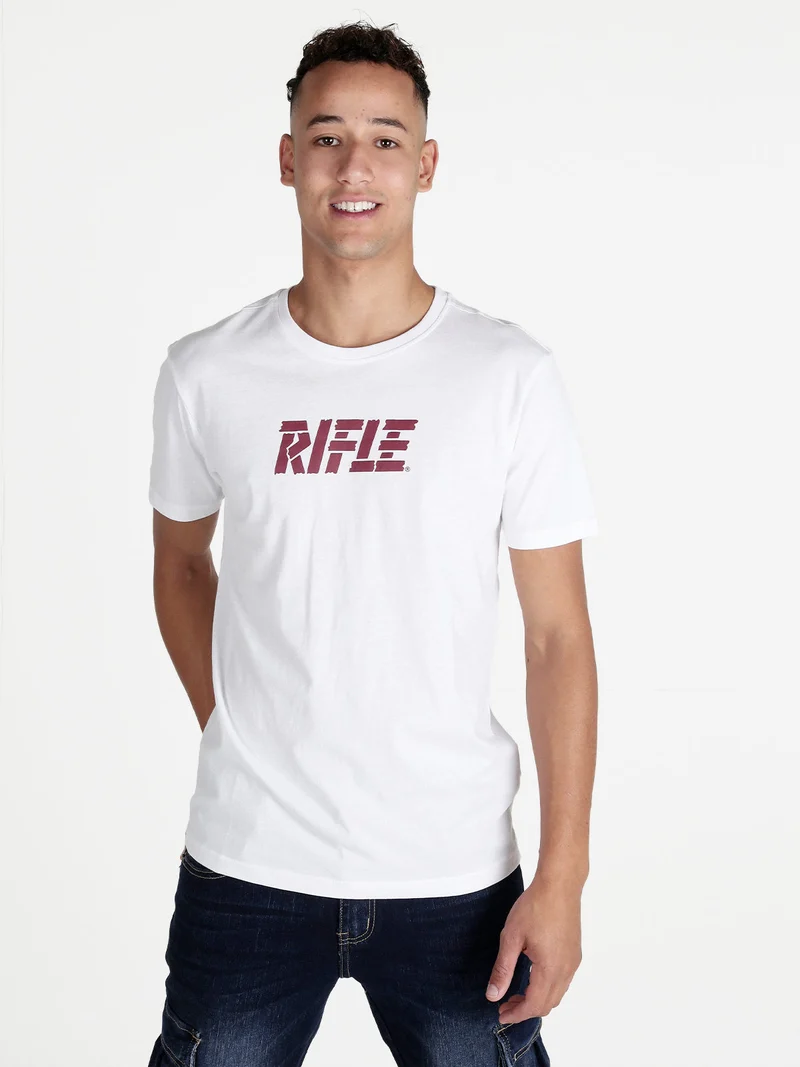 T-shirt girocollo in cotone con stampa scritta - bianco