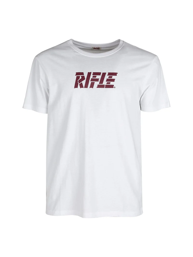 T-shirt girocollo in cotone con stampa scritta - bianco