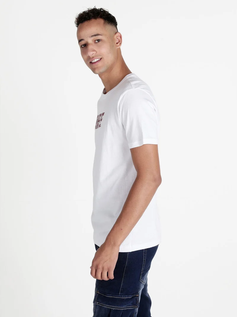 T-shirt girocollo in cotone con stampa scritta - bianco