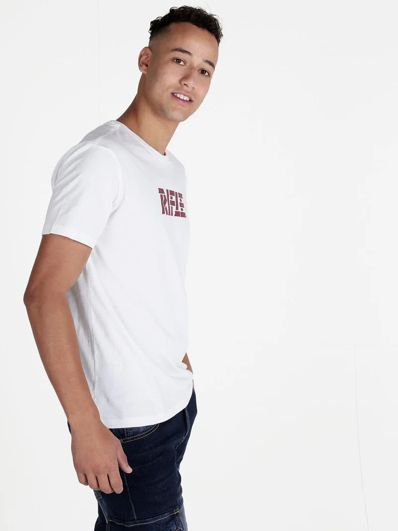 T-shirt girocollo in cotone con stampa scritta - bianco