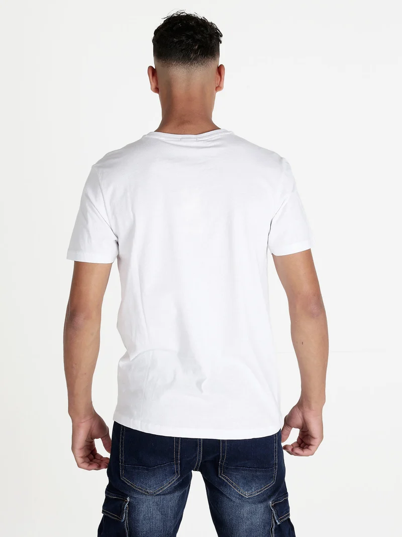 T-shirt girocollo in cotone con stampa scritta - bianco