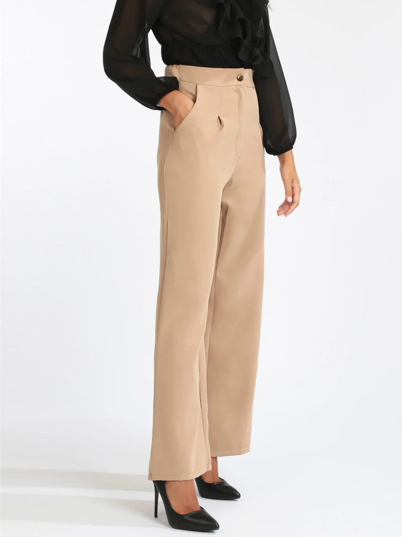 Pantaloni donna a gamba larga - khaki