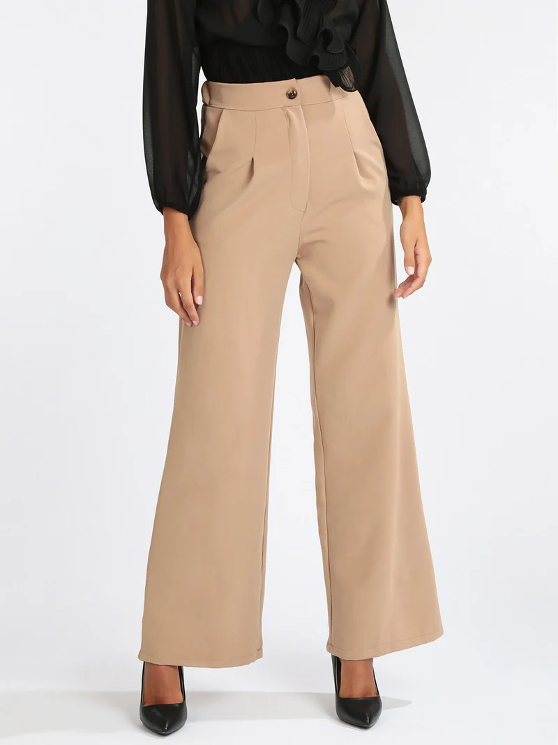 Pantaloni donna a gamba larga - khaki