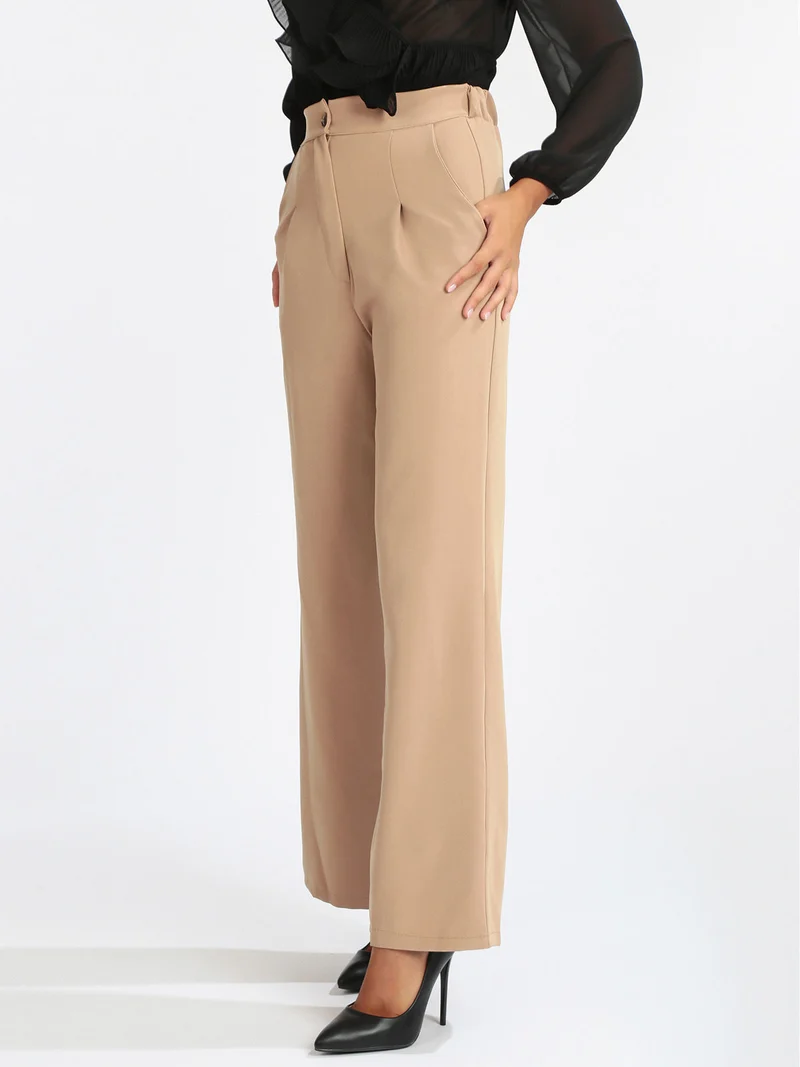 Pantaloni donna a gamba larga - khaki