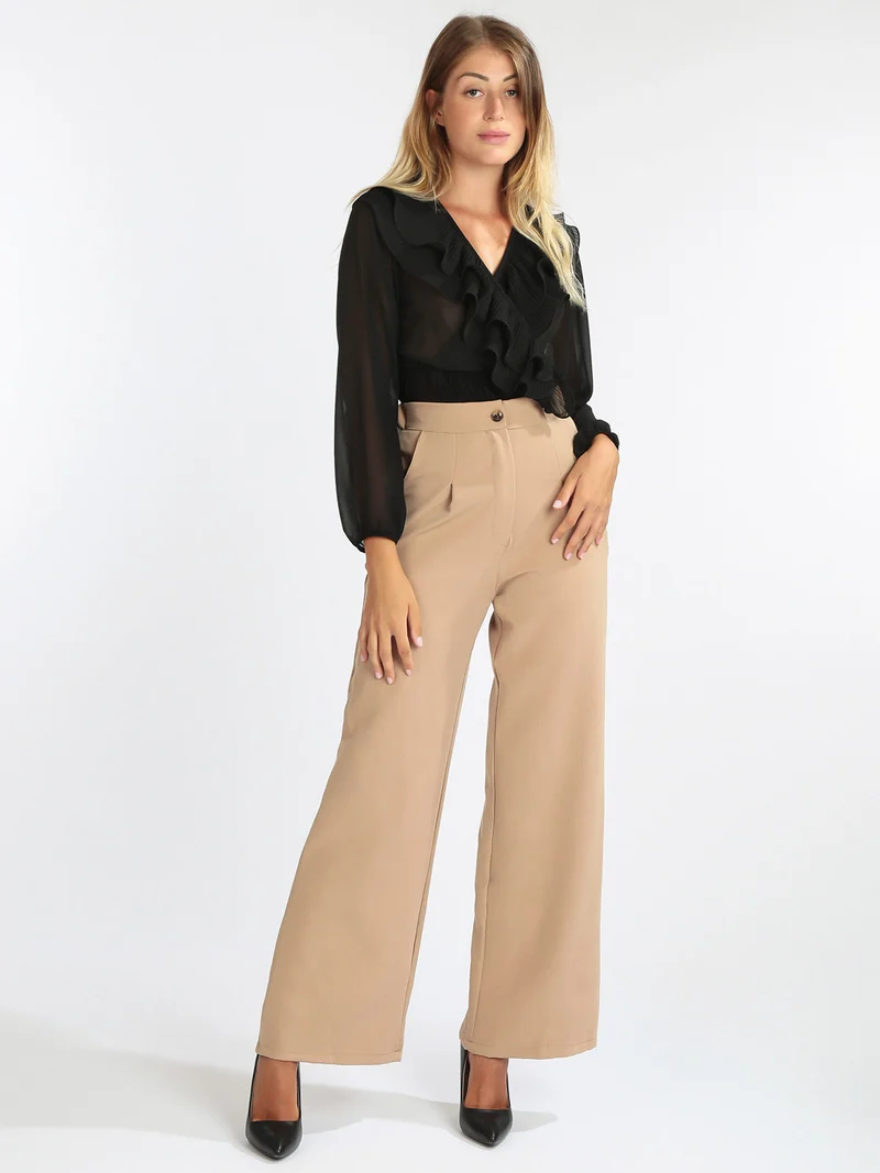 Pantaloni donna a gamba larga - khaki