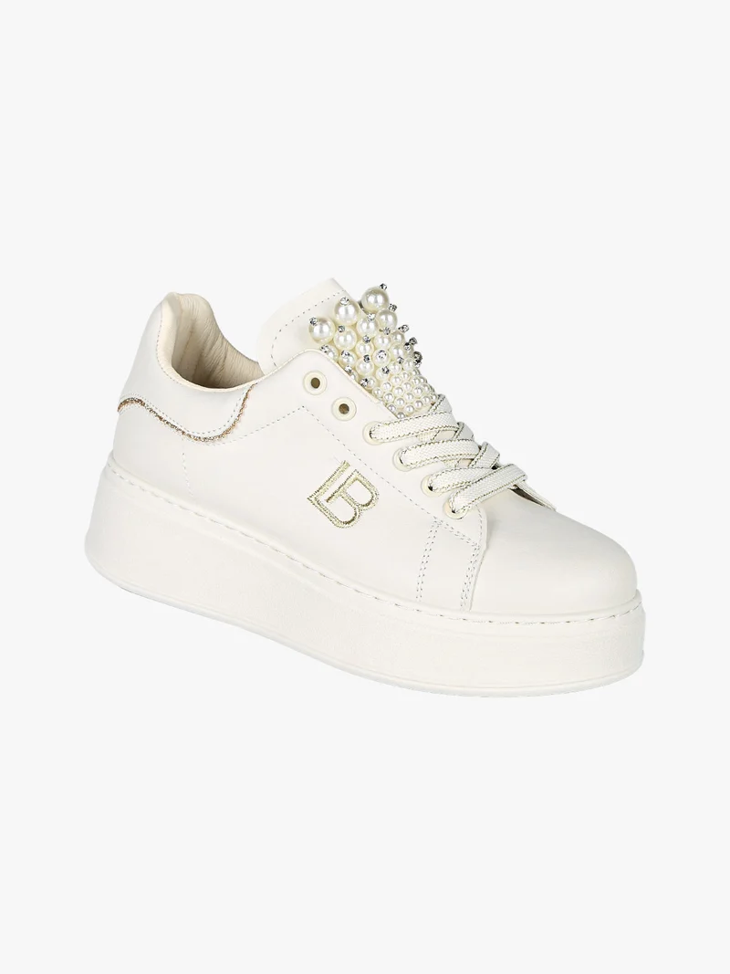 Sneakers gioiello da donna con platform - beige
