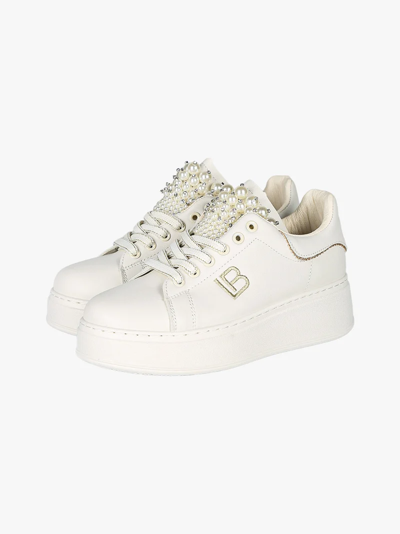 Sneakers gioiello da donna con platform - beige