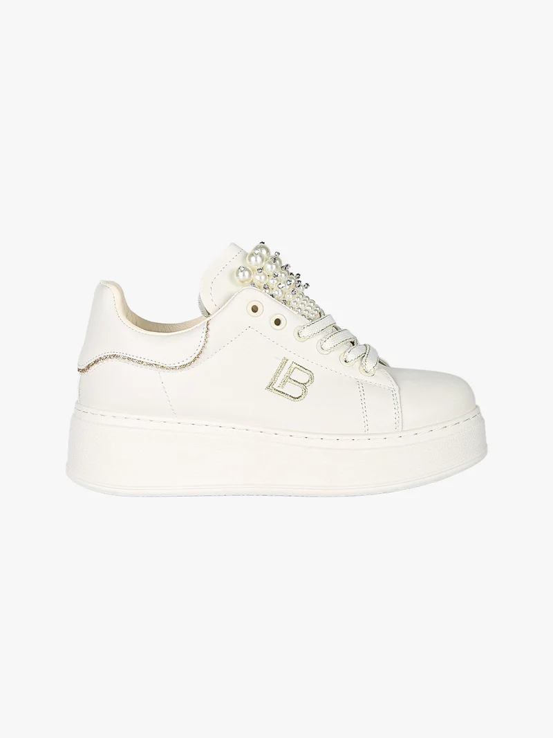 Sneakers gioiello da donna con platform - beige