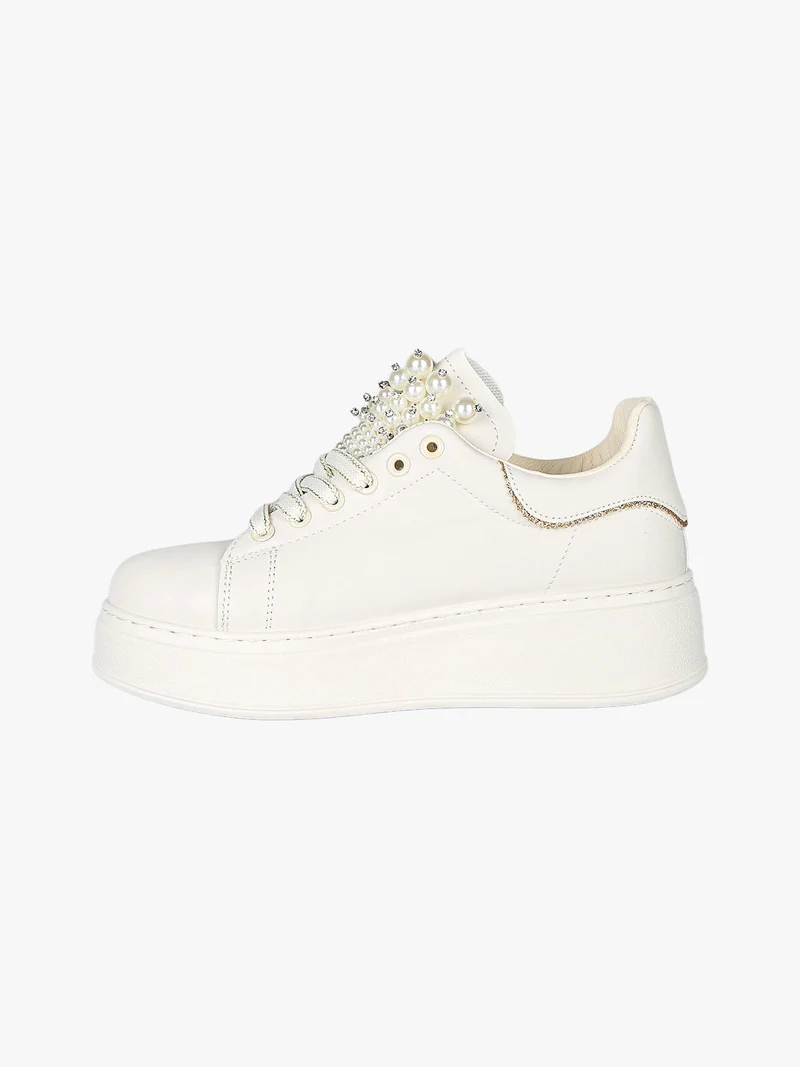 Sneakers gioiello da donna con platform - beige