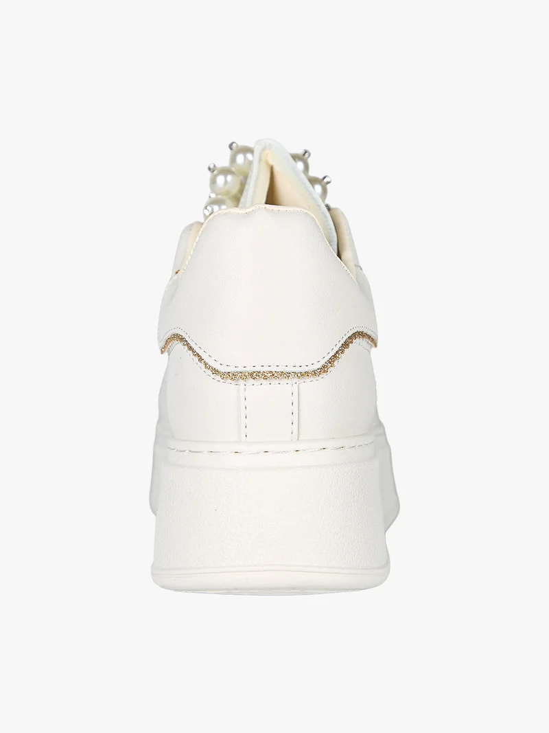 Sneakers gioiello da donna con platform - beige
