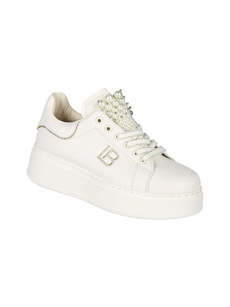 Sneakers gioiello da donna con platform - beige