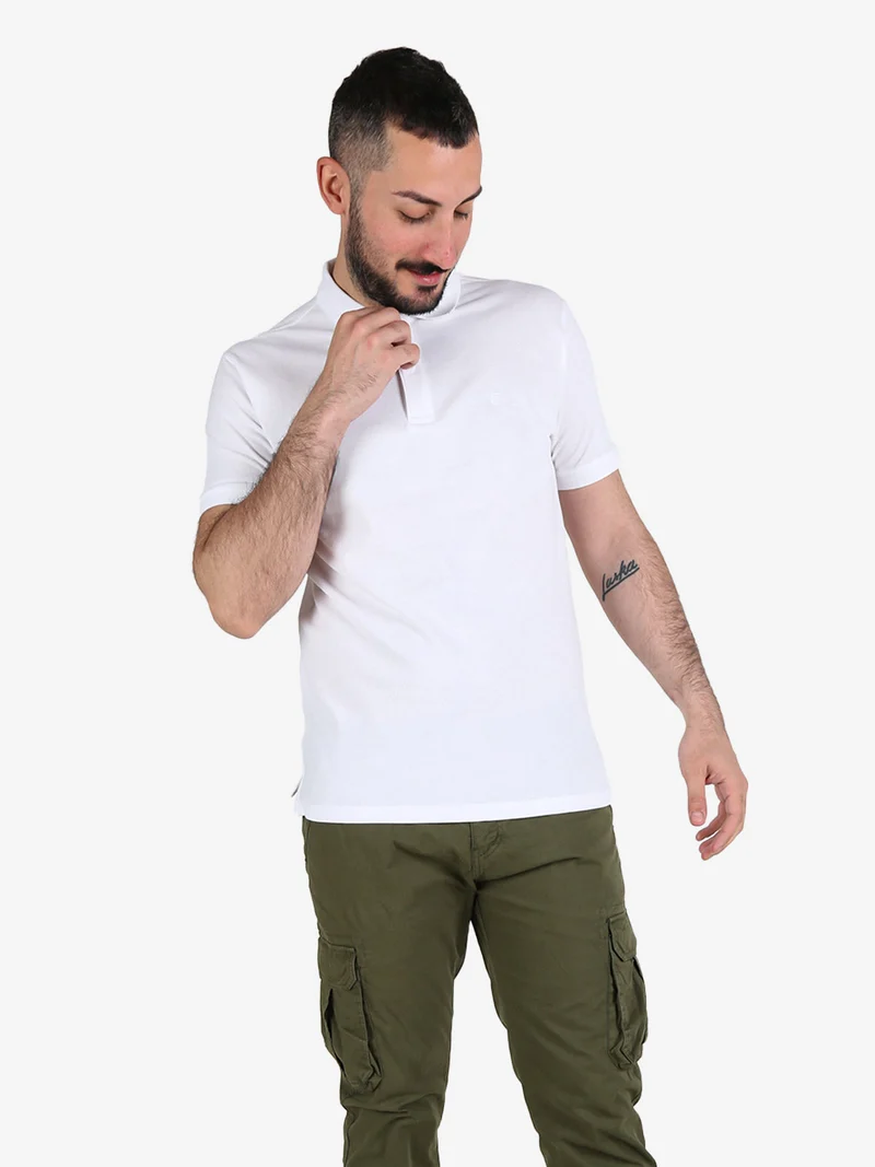 Polo da uomo in cotone a maniche corte - bianco