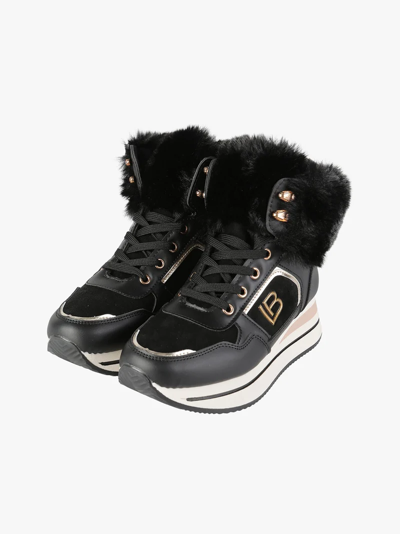 Sneakers alte da donna con cavigliera in ecopelo - nero