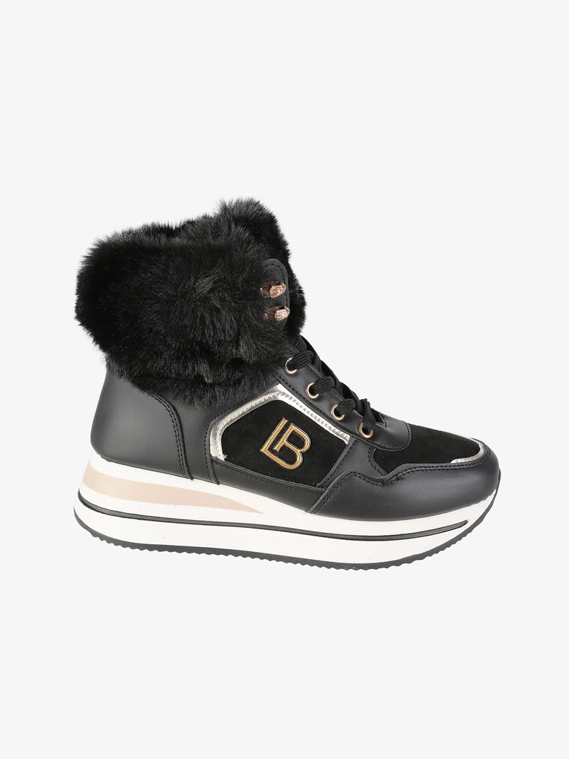 Sneakers alte da donna con cavigliera in ecopelo - nero