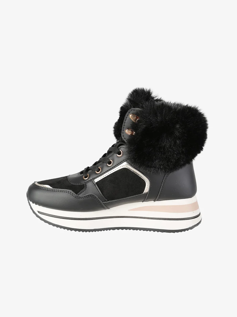 Sneakers alte da donna con cavigliera in ecopelo - nero