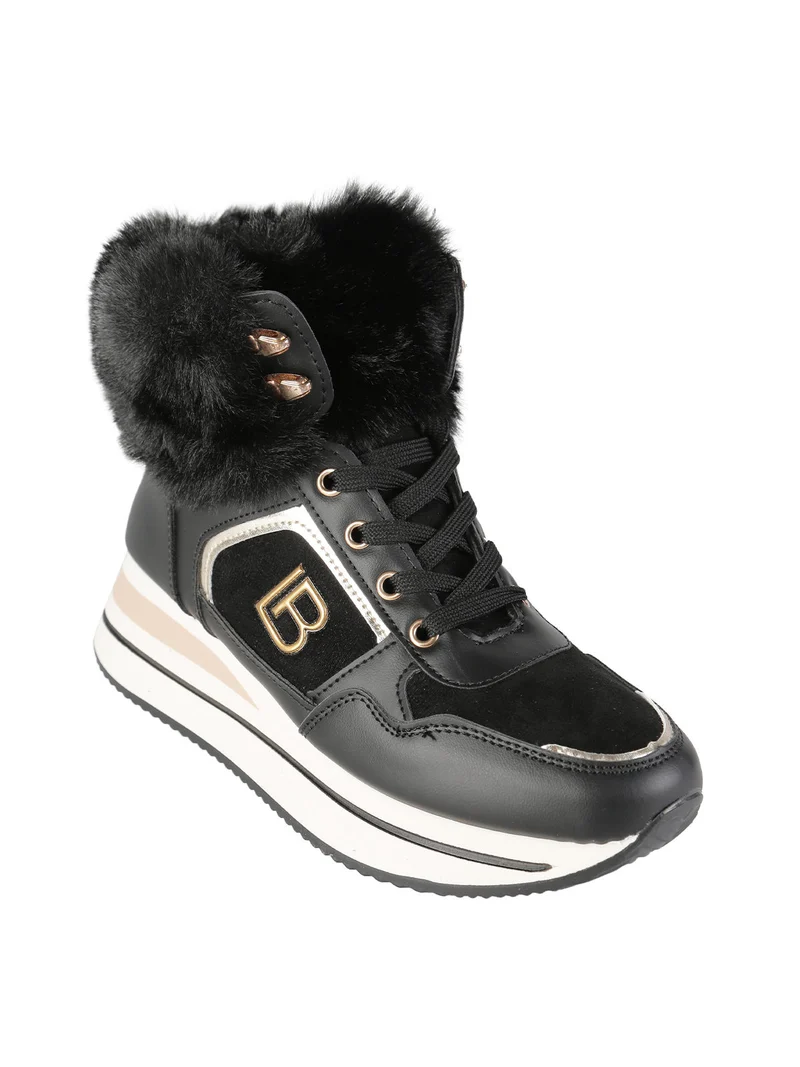 Sneakers alte da donna con cavigliera in ecopelo - nero