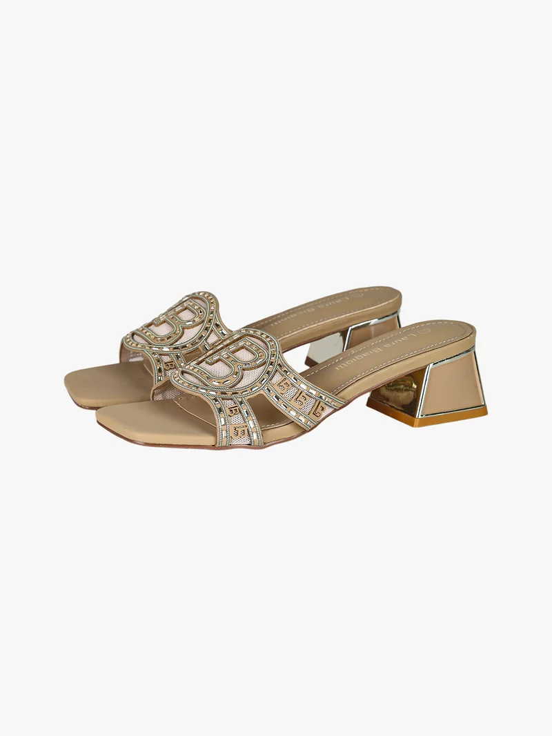 Ciabatte donna con logo e strass - marrone