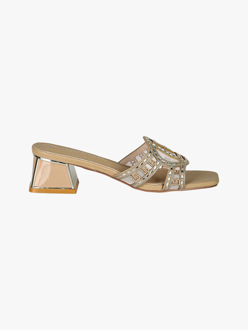Ciabatte donna con logo e strass - marrone