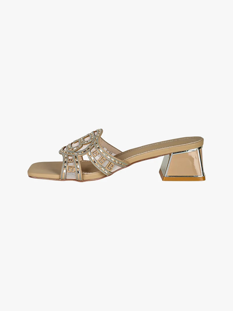 Ciabatte donna con logo e strass - marrone