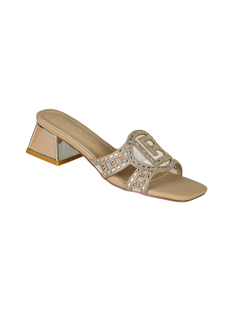 Ciabatte donna con logo e strass - marrone