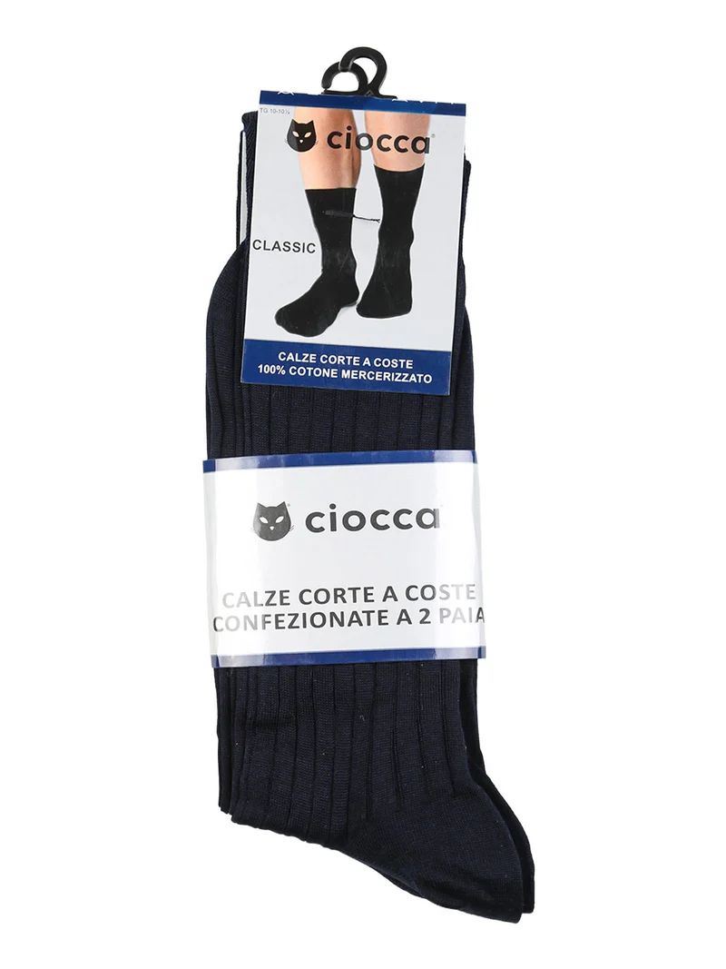 Confezione da 2 paia di calze corte da uomo in cotone mercerizzato a coste - blu scuro