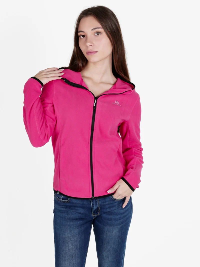 Felpa donna in pile con cappuccio e zip - anguria