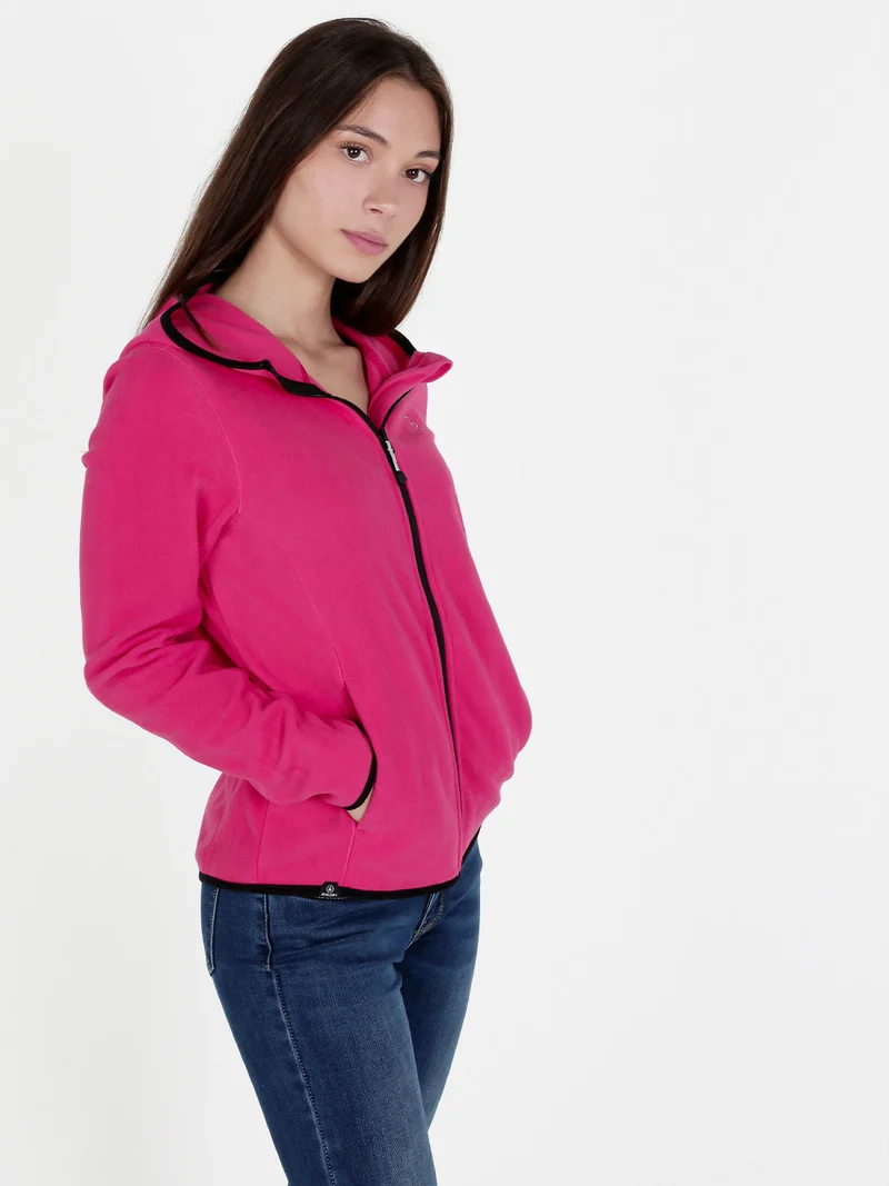 Felpa donna in pile con cappuccio e zip - anguria