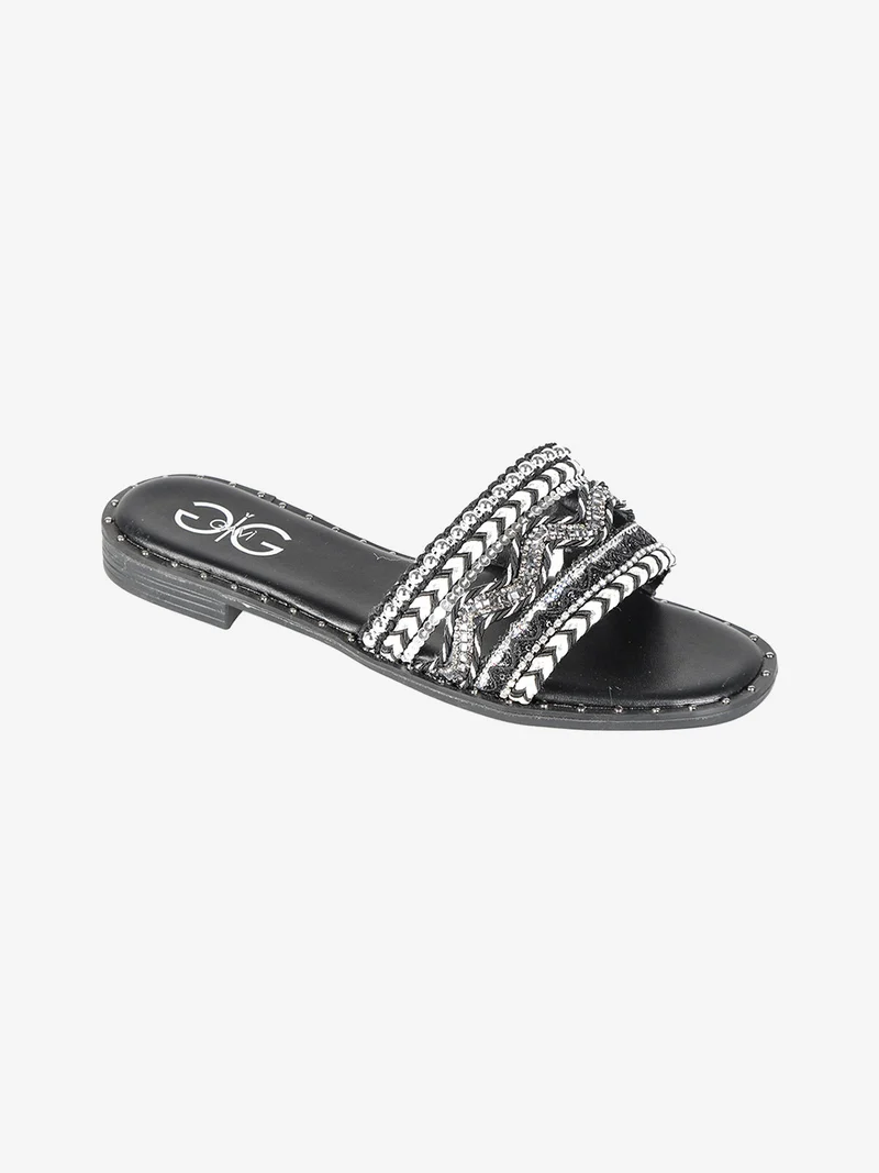 Ciabatta donna con fascia larga decorata - nero