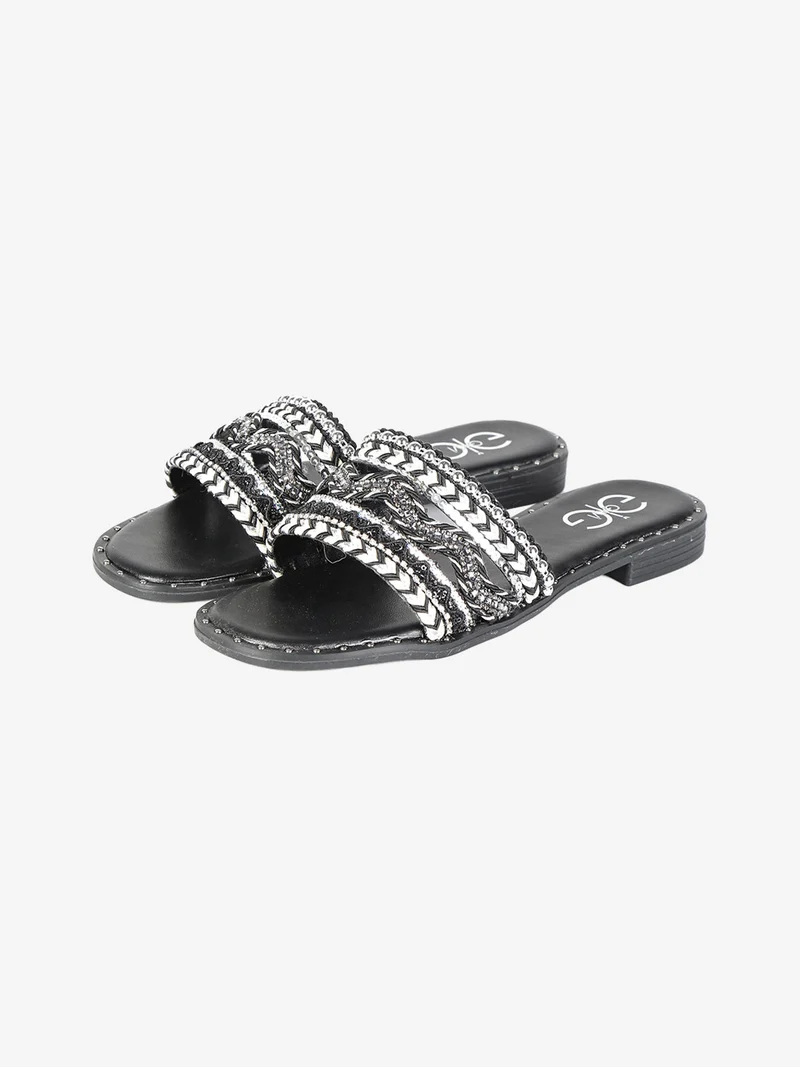 Ciabatta donna con fascia larga decorata - nero
