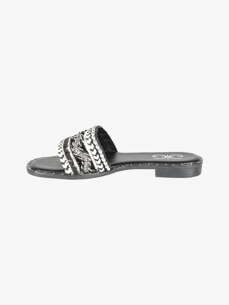 Ciabatta donna con fascia larga decorata - nero