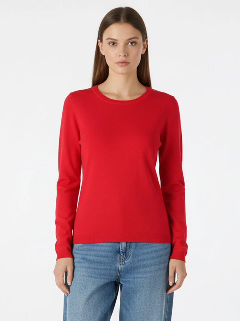 Pullover girocollo da donna in maglia - rosso