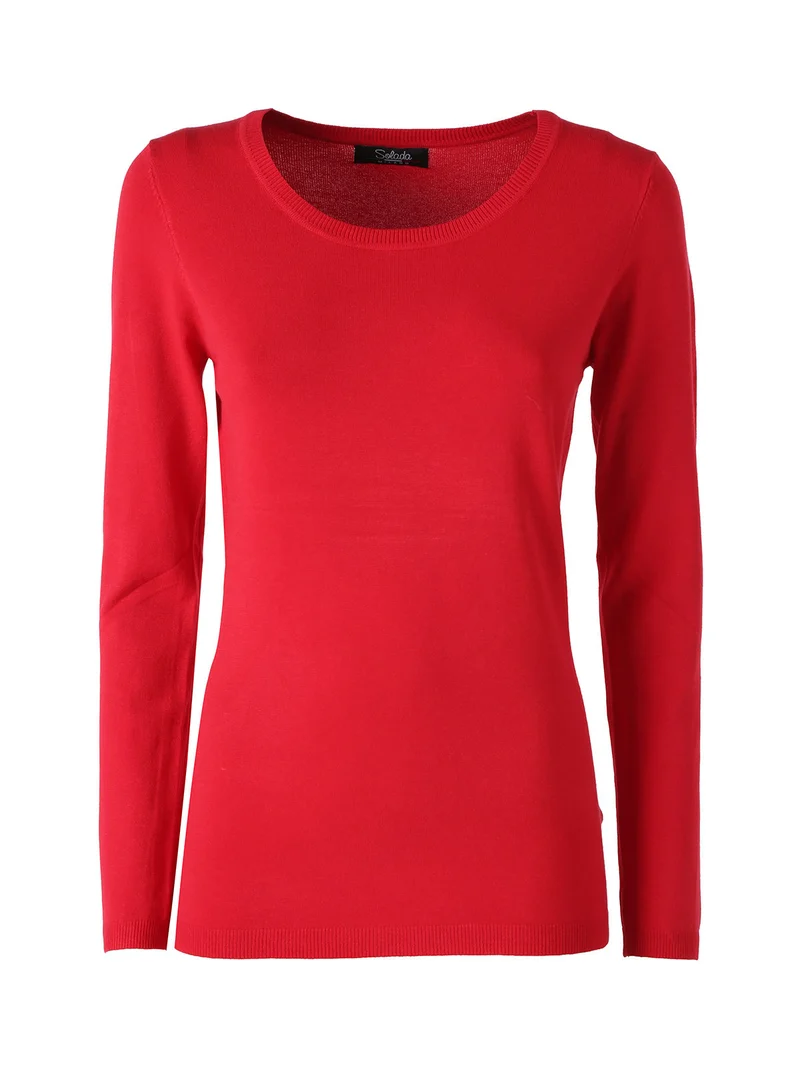 Pullover girocollo da donna in maglia - rosso