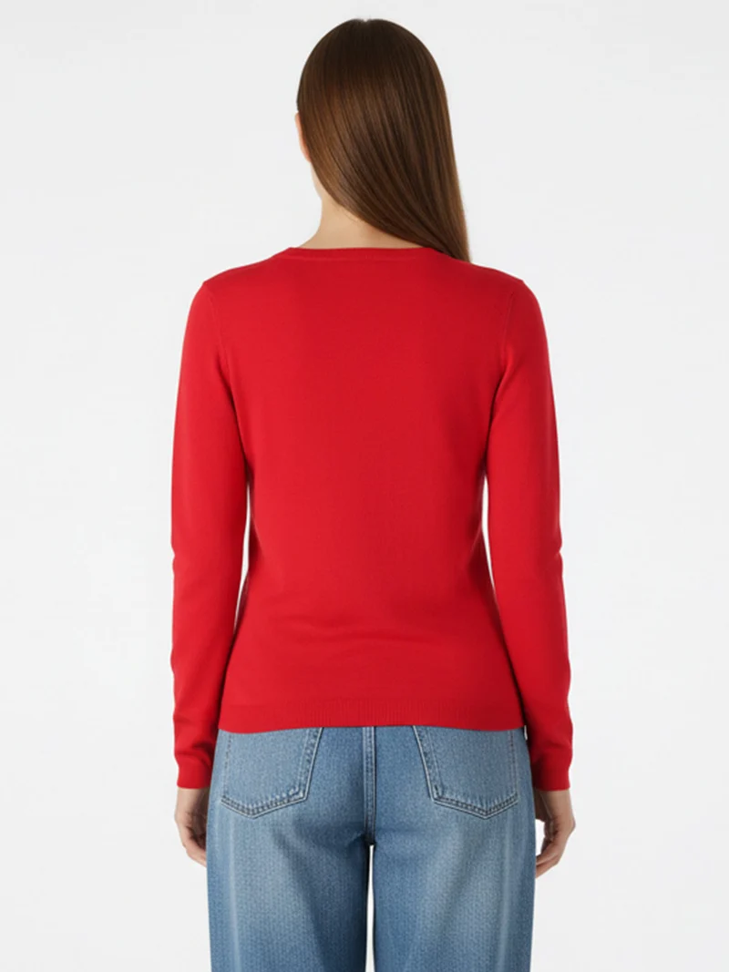 Pullover girocollo da donna in maglia - rosso