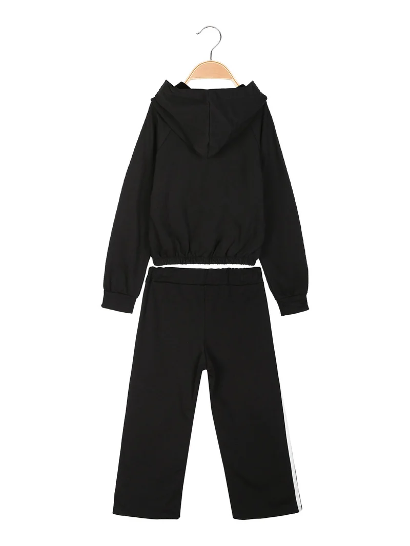 Completo tuta 2 pezzi da bambina con cappuccio e zip intera - nero