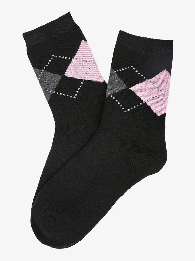 Calze corte da donna in pile a rombi - nero