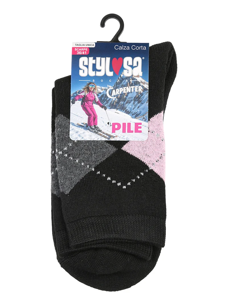Calze corte da donna in pile a rombi - nero