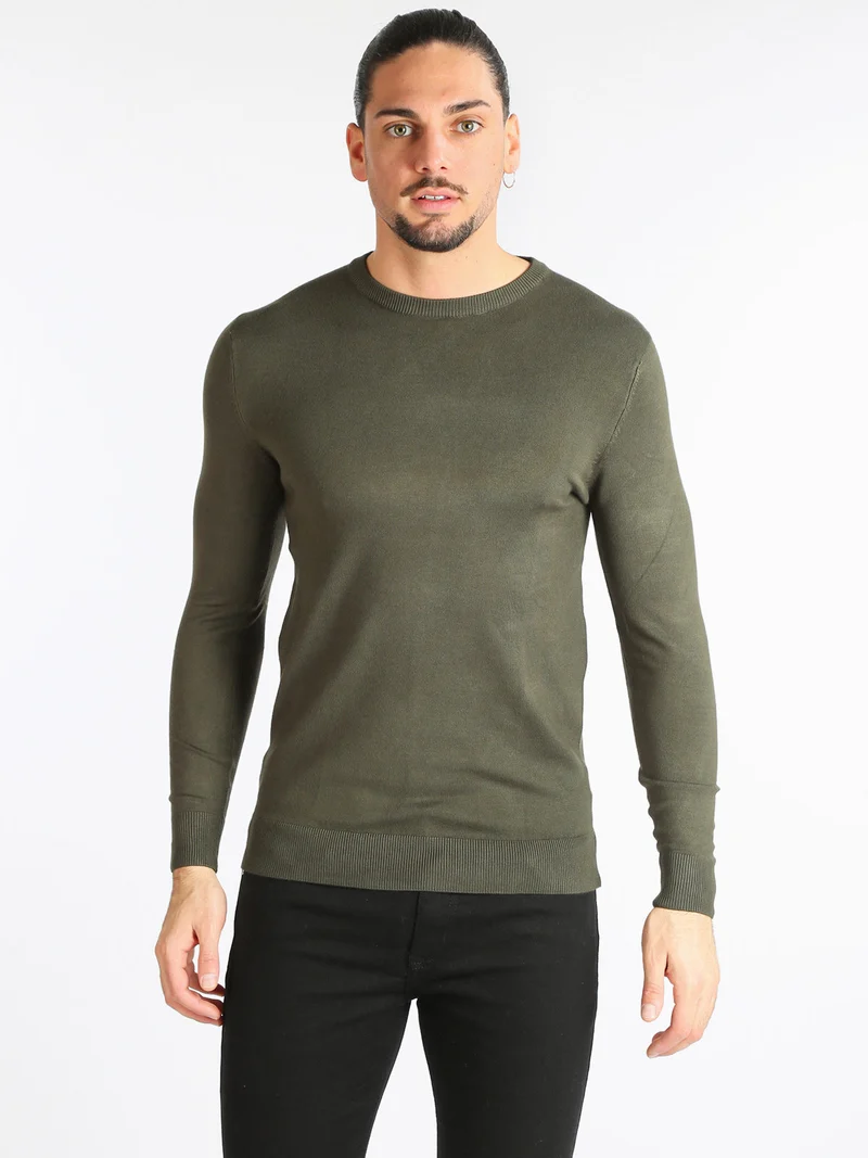 Pullover uomo girocollo in tinta unita - oliva