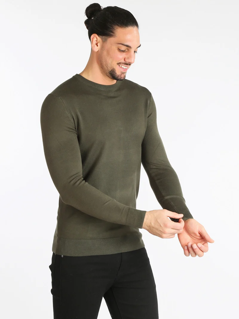 Pullover uomo girocollo in tinta unita - oliva