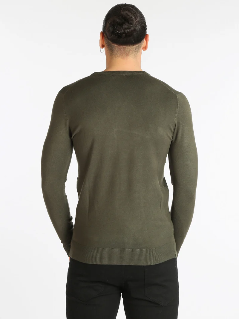 Pullover uomo girocollo in tinta unita - oliva