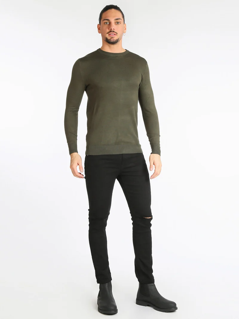 Pullover uomo girocollo in tinta unita - oliva