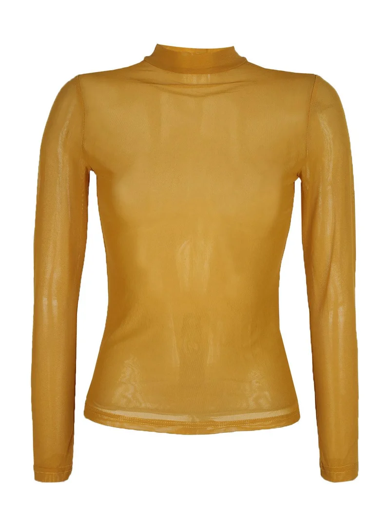 Maglietta accollata in microrete - giallo