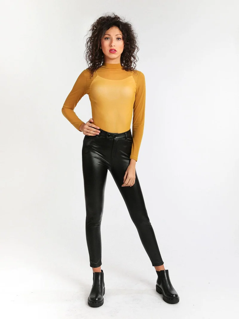 Maglietta accollata in microrete - giallo